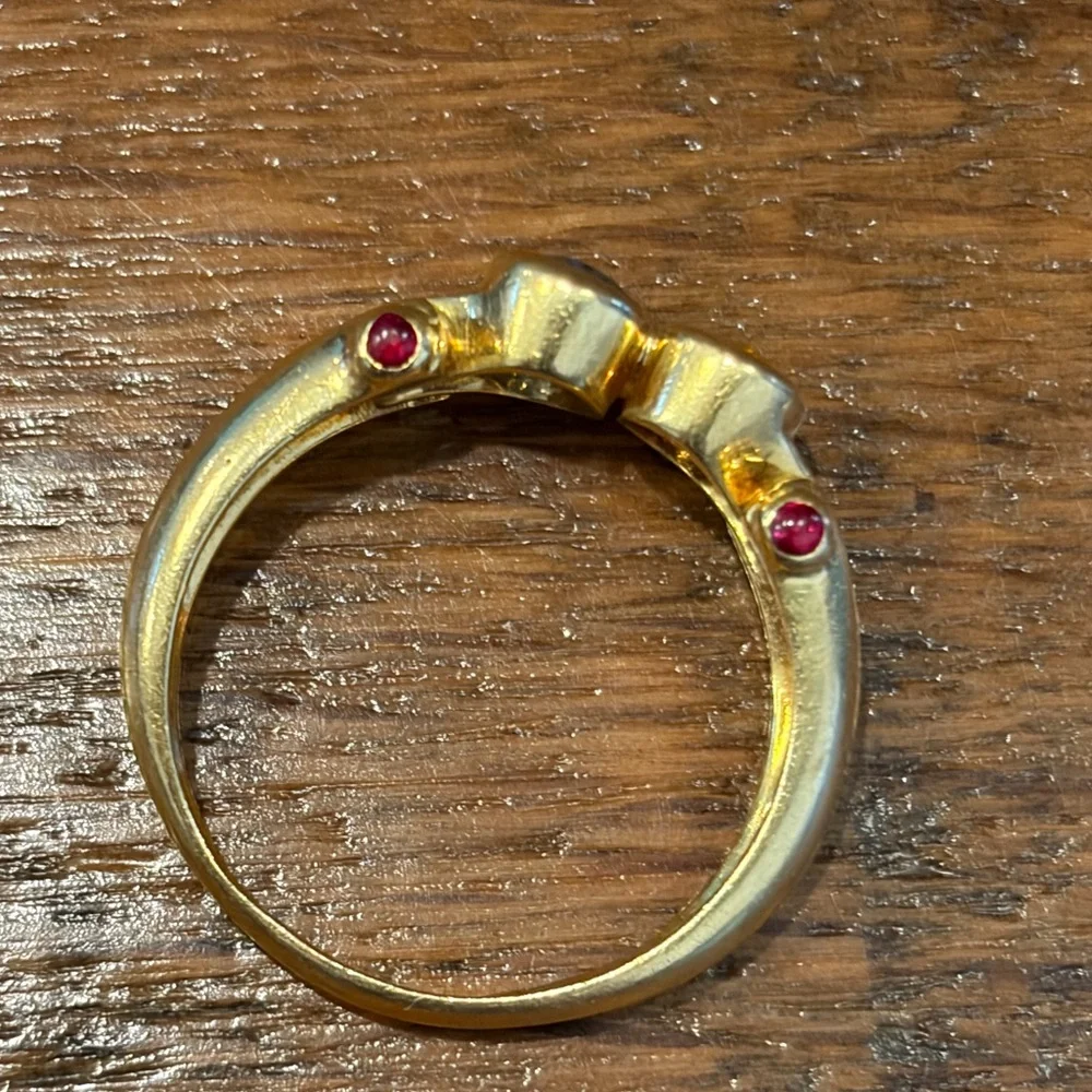 14k solid Gold Multi-Gem Ring with Blue Topaz, Ruby & citrine Stones - Picture 3 of 6